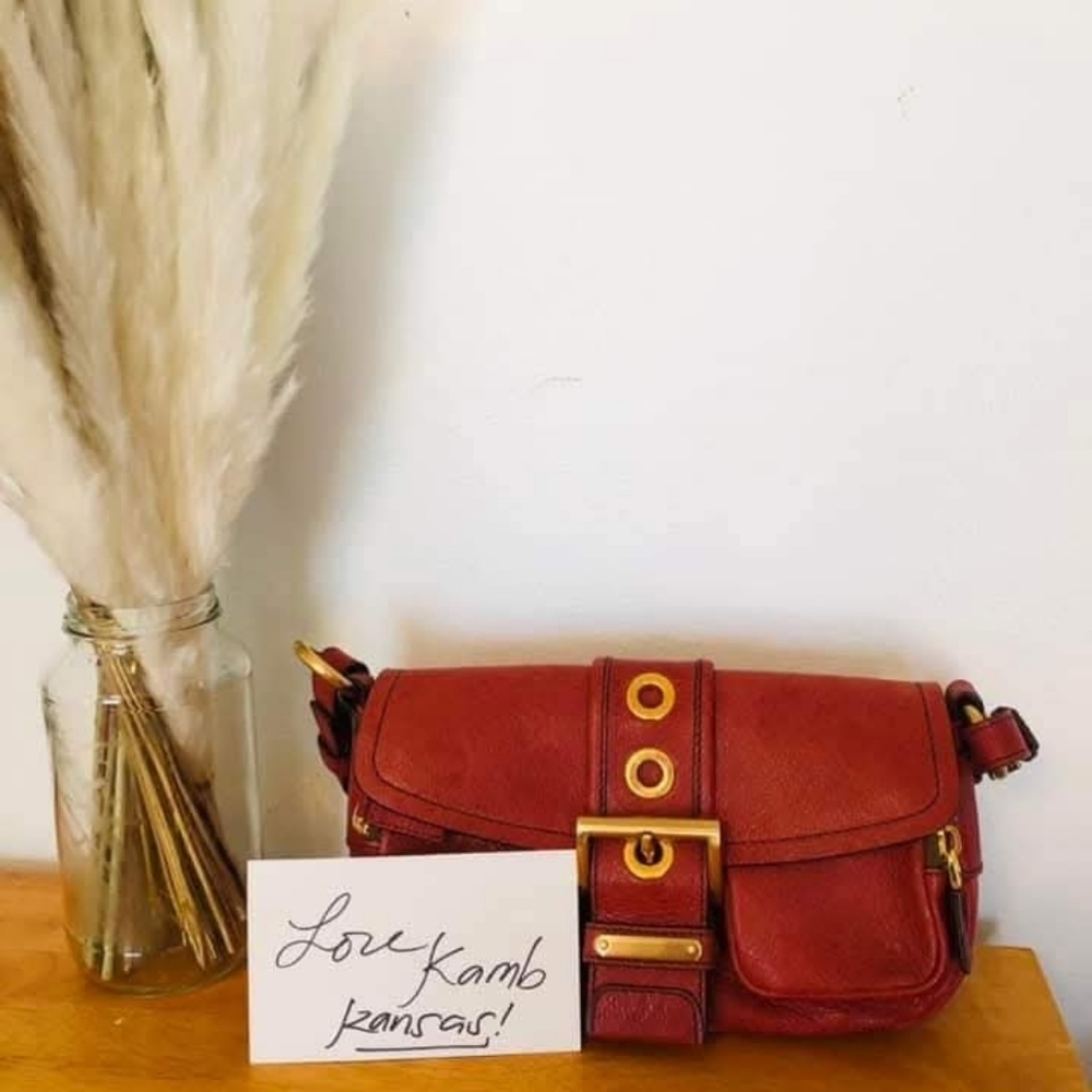 Prada Red Shoulder Bag with Gold Accents